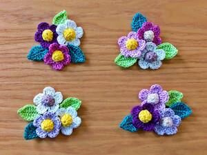 レース編みお花のモチーフ♪　 小さなお花　パープル系　ハンドメイド