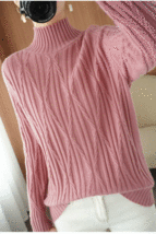 新品☆ 高品質☆ミンクカシミヤ着心地最高　ケーブル編み　大人女性気品上質ニットセーターＬ　　ピンク_画像2