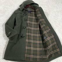 BURBERRY『希少カラー 圧巻のロング丈』バーバリー ダッフルコート XL～2XL相当 ウール 毛 レザー 緑 グリーン メンズ 秋冬 アウター_画像1