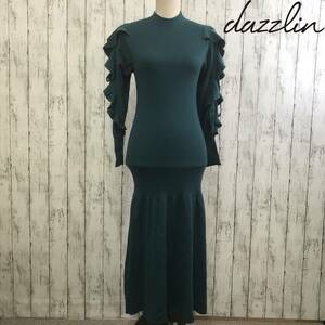 dazzlin Dazzlin frill sleeve double ribbon knitted One-piece green group S5.2-241 USED