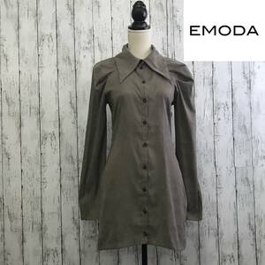 EMODA　エモダ　ビッグカラーシャツワンピース　Fサイズ　グレー　S5.2-272　USED