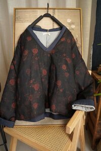 lh 綿入りチュニック アンティーク風 暖かい 洋服ミックス ロマンファッション ポップ 楽ちん 和服 落ち着き色合い Vネック23/9-5