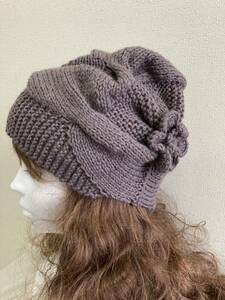 手編み帽子 ニットキャップ wool100% ハンドメイド ニット帽 　　ワッチ ブラウンベージュ