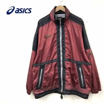 N234-N◆old◆ asics アシックス トラックジャケット ウインドブレーカー 大きめ ◆sizeO ボルドー ブラック ナイロン 裏メッシュ_画像1