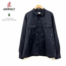 N102-N◆美品◆ GRAMiCCi green label relaxing グラミチ 長袖シャツ BOXシルエット スナップ 大きめ◆sizeL ネイビー 紺 ポリ ウール_画像1