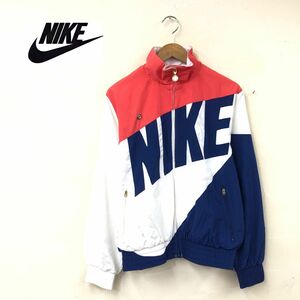 N320-T-N◆NIKE ナイキ ナイロンジャケット ジップアップ ロゴピンズ リブ ステッチ◆sizeS ブルー メンズ トップス ナイロン