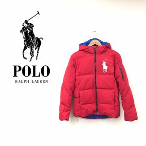 N34-F◆ POLO RALPH LAUREN ポロラルフローレン ダウンジャケット パーカー フーディ ◆ sizeL ポリエステル100 レッド 古着 秋冬