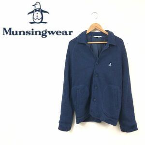 N26-F◆ Munsingwear マンシングウェア ニット ジャケット カーディガン セーター ◆ sizeM ウール100 ネイビー 古着 メンズ 秋冬 ゴルフ