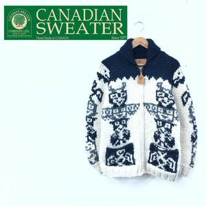 N17-F◆ Canadian sweater カナディアンセーター ニットジャケット ジップアップブルゾン カウチン ◆ ウール100 ベージュ 柄 古着 秋冬