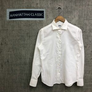 N311-G-N◆美品◆manhattan classic マンハッタンクラシック ワイシャツ◆size38 綿100% 日本製 ホワイト 無地 レディース 長袖 スーツ 白