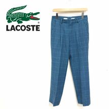 O2618-R-N◆良品 LACOSTE ラコステ ウール混スラックス◆サイズ91 メンズ 紳士 ボトムス 秋冬 チェック スポーツ ゴルフ ウェア グリーン_画像1