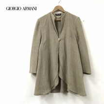 N236-D◆old◆ イタリア製 GIORGIO ARMANI ジョルジオアルマーニ ノーカラー ウールジャケット 1B 裏地なし 黒タグ◆size38 ベージュ 毛_画像1