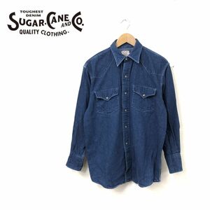 N441-M◆SUGAR CANE シュガーケーン シャンブレーシャツ ◆sizeM コットン インディゴ 古着 長袖 メンズ 古着 デニム調