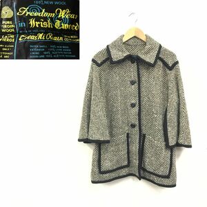 N873-F◆アイルランド製◆vintage◆Freedom Wear in Irish Tweed ツイードジャケット ポンチョ◆ウール100 古着 レディース 秋冬