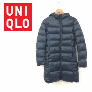 N638-F-N◆ UNIQLO ユニクロ ダウンコート ジャケット パーカー フーディ ◆ sizeM ナイロン100 ブラック 古着 レディース 秋冬