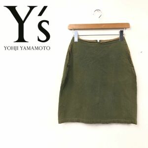 N629-F◆ Ys ワイズ YOHJI YAMAMOTO ヨウジヤマモト タイトスカート ミニ バックファスナー ◆ コットン グリーン 古着 レディース