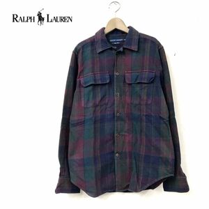 N716-N◆old◆ RALPH LAUREN ラルフローレン 長袖シャツ 開襟 フランネル レディース ◆ sizeS レッド グリーン チェック コットン100