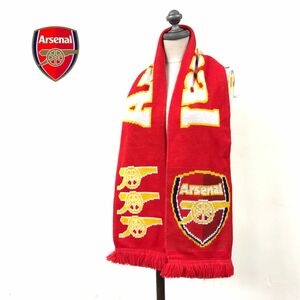 N656-N◆良品◆ドイツ製◆ Arsenal アーセナル FC マフラー 公式 プレミアリーグ フリンジ ◆ レッド 総柄 アクリル100