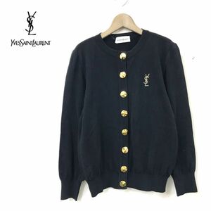 N914-D◆美品◆old◆ Yves Saint Laurent イヴ・サンローラン ニットジャケット カーディガン 金ボタン スタッズ◆sizeM ブラック 綿