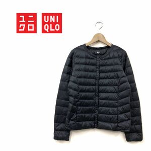 N939-O-N◆美品◆ UNIQLO ユニクロ ダウンジャケット ウルトラライトダウン 中綿 ノーカラー アウター◆sizeS ブラック 黒