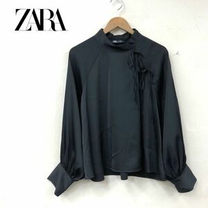 N464-W◆ZARA ザラ チャイナ風ブラウス プルオーバー 長袖 ラグランスリーブ カジュアル レディース◆size:L ブラック系 ポリエステル100