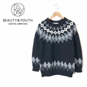 N1727-F◆ BEAUTY & YOUTH UNITED ARROWS ビューティアンドユース ユナイテッドアローズ ニット セーター ◆ sizeM ウール 古着 秋冬 黒