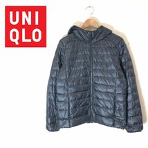 N1688-F-N◆ UNIQLO ユニクロ ダウンジャケット パーカー フーディ ジップアップブルゾン ◆ sizeL ナイロン100 ブラック 古着 秋冬_画像1