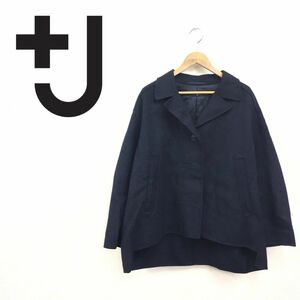 N1287-F-N◆ UNIQLO +J ユニクロプラスジェイ テーラードジャケット ブレザー 大きめ ◆ sizeXL ウール ナイロン ネイビー 古着 レディース