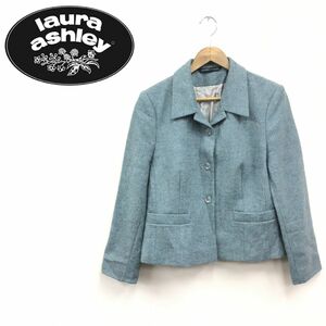 N1272-F-N◆ 美品 ◆ LAURA ASHLEY ローラアシュレイ テーラードジャケット シングル 総裏 ◆ ウール100 ブルー 単色 レディース 秋冬