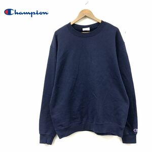 N1481-N◆ champion チャンピオン スウェットシャツ トレーナー エコフリース 裏微起毛 トップス◆size2XL ネイビー 紺 コットン ポリ