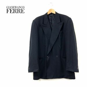 N1472-N◆old◆イタリア製 Gianfranco Ferre ジャンフレンコフェレ テーラードジャケット ダブル 背抜き ◆size50R ブラック ウール 古着