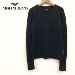 N1537-J◆イタリア製 ARMANI JEANS アルマーニジーンズ ウールニット◆ブラック サイズ38 セーター プルオーバー 秋冬 暖かい 毛100%