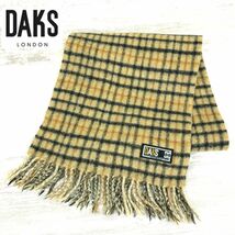 N1458-J-N◆DAKS ダックス カシミヤ混ウールマフラー◆無地×チェック メンズ レディース 秋冬アイテム 暖かい ストール 毛100%_画像1