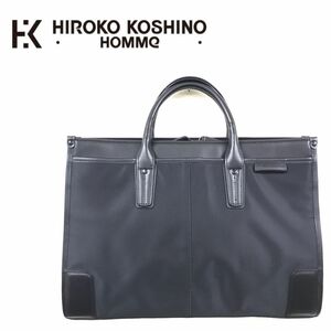 N1545-R-N◆美品 HIROKO KOSHINO HOMME ヒロココシノオム ビジネスバッグ◆メンズ 紳士 ブリーフケース 仕事 鞄 書類 シンプル ブラック 黒