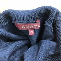 N1573-K-N◆良品 AMACA アマカ タートル長袖ニット切り替えフレアワンピース◆size38 ネイビー 異素材ミックス キレイめカジュアル ウール_画像8