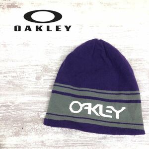 N1415-K◆良品 OAKLEY オークリー リバーシブルキャップ◆パープル、グレー ニット×フリース ワッチ 帽子 メンズ 防寒 カジュアル