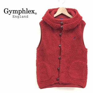 N1107-K◆Gymphlex ジムフレックス ボアフーディーベスト◆size14 赤 ボタン留め カジュアル レディース アウター 重ね着アイテム