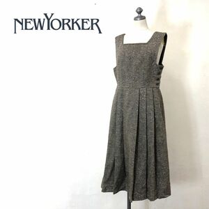 N1775-O◆美品◆日本製◆ NEWYORKER ニューヨーカー ジャンパースカート ワンピース ノースリーブ プリーツ◆size9 ウール ブラウン