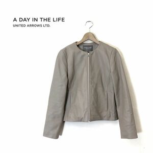 N1770-O-N◆美品◆ UNITED ARROWS ユナイテッドアローズ レザージャケット 羊革 本革 ノーカラー アウター◆size36 ベージュ