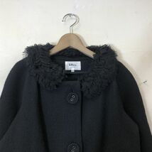 N1761-O-N◆美品◆ 49AV,junko shimada ジュンコシマダ ウールジャケット フリル シルク アウター◆size40 ブラック 黒_画像3