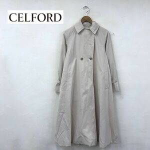 N1634-T◆CELFORD セルフォード ステンカラーコート ロングコート ステッチ 無地◆size36 ベージュ レディース トップス ポリエステル100