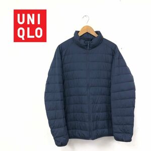 N1367-T-N◆UNIQLO ユニクロ ダウンジャケット ロングスリーブ フルジップアップ ステッチ◆sizeXL ネイビー メンズ トップス ナイロン100