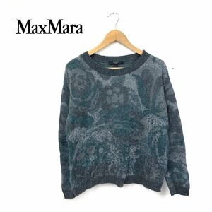 N1359-T-N◆MaxMara マックスマーラ ニット セーター ロングスリーブ リブ クルーネック 総柄◆sizeL グレー メンズ トップス