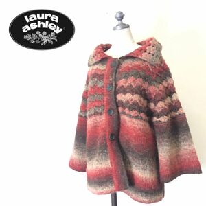 N2114-F-N◆ 良品 ◆ LAURA ASHLEY ローラアシュレイ カーディガン ニット セーター ジャケット ◆ sizeL ウール レッド 古着 レディース