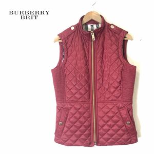 N2196-N◆ BURBERRY BRIT バーバリー ブリット 中綿ベスト ブルゾン キルティング ◆sizeS レッド チェック ポリエステル