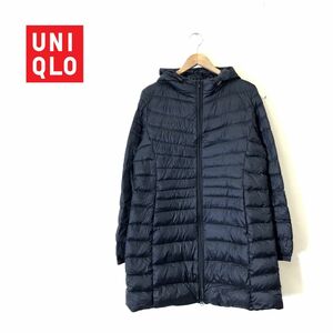 N2153-N◆良品◆ UNIQLO ユニクロ ウルトラライトダウンコート ロング丈 レディース ◆ sizeXL ブラック 黒 ナイロン