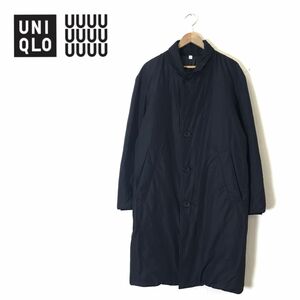 N2311-U◆Uniqlo U ユニクロユー ロングダウンコート 2way襟 シンプル 無地 カジュアル 合わせやすい メンズ◆sizeM ブラック ナイロン