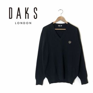 N2282-O-N◆美品◆ DAKS ダックス ニットセーター Vネック エンブレム トップス◆sizeM ウール ブラック 黒