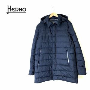 N2085-D◆美品◆ HERNO Laminar ヘルノ ラミナー ダウンコート メンズ 止水zip 防風 撥水 ◆ size52 ネイビー ポリエステル ウール混