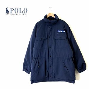 N2081-D◆old◆ POLO Ralph Lauren ポロラルフローレン ダウンコート ジャケット ロゴパッチ◆sizeM ネイビー ポリエステル メンズ